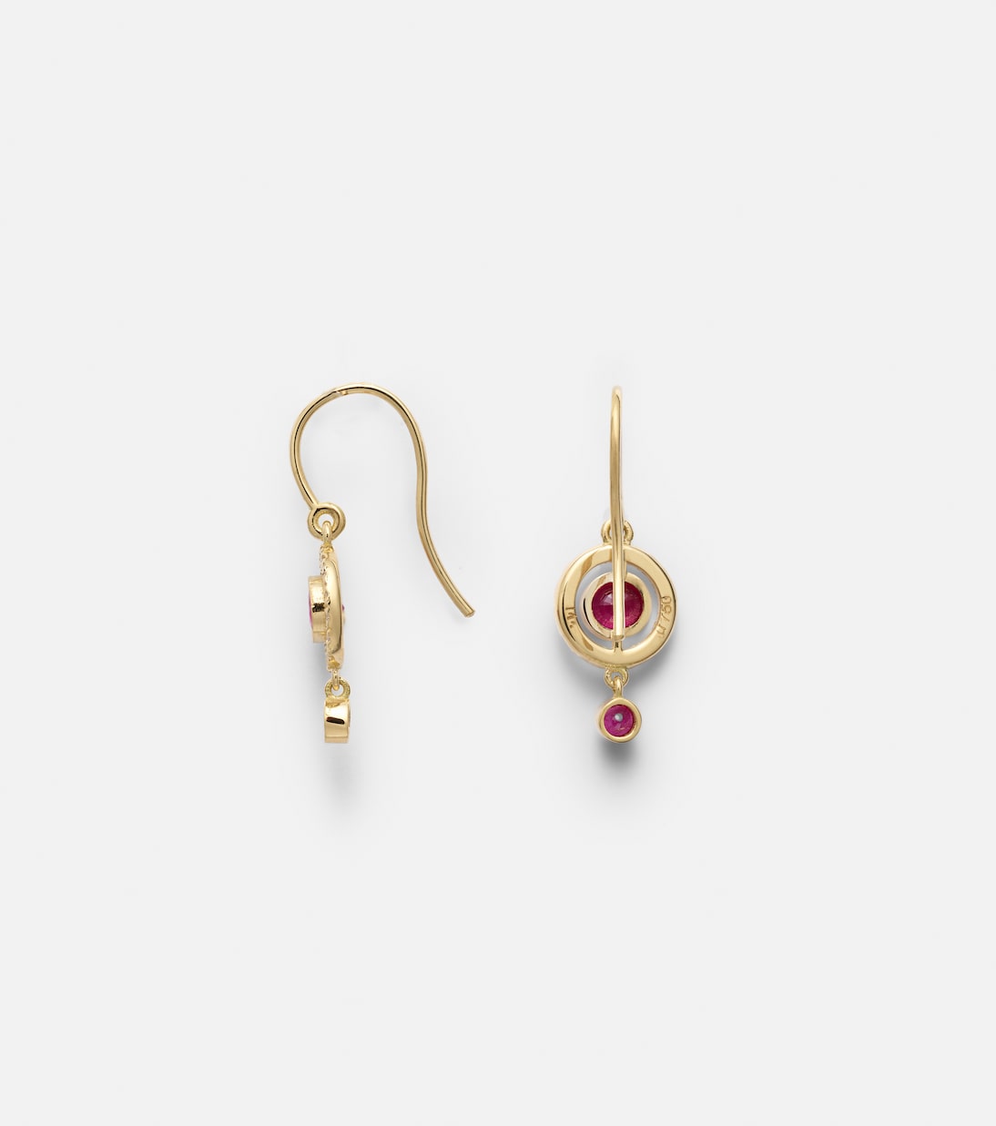 Orbit 18kt gold drop earrings with rubies and diamonds | Ileana Makri