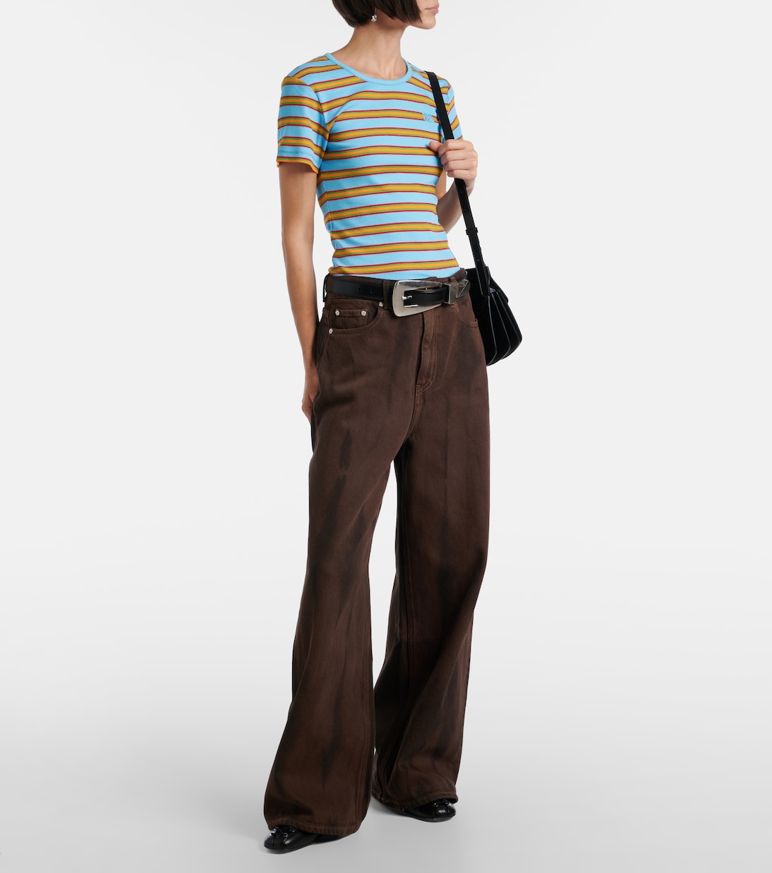 Striped cotton-blend T-shirt | Ganni