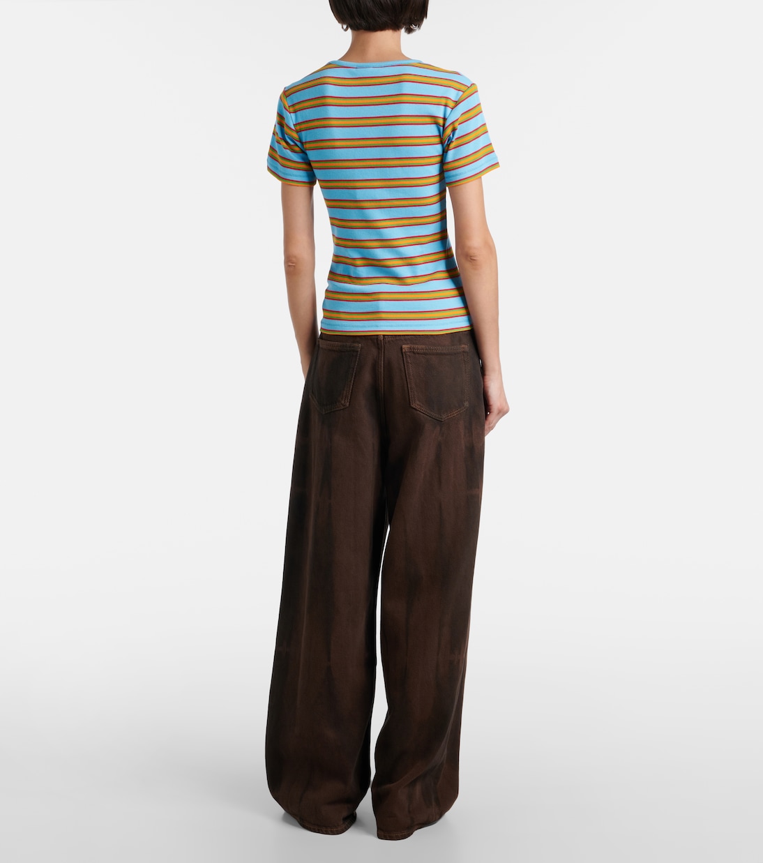 Striped cotton-blend T-shirt | Ganni