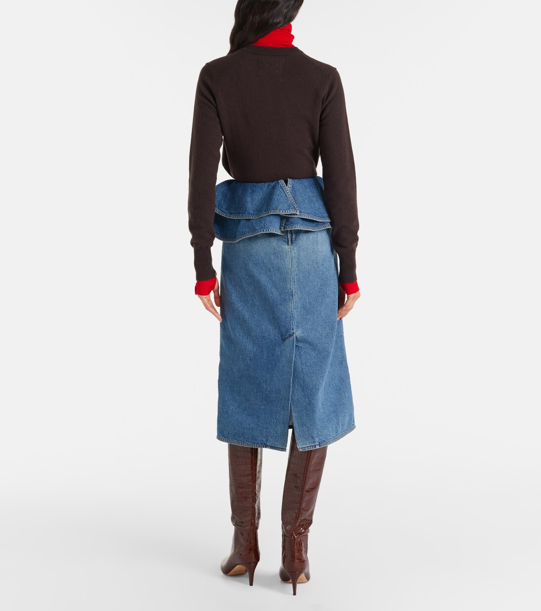 Peplum denim midi skirt | Plan C
