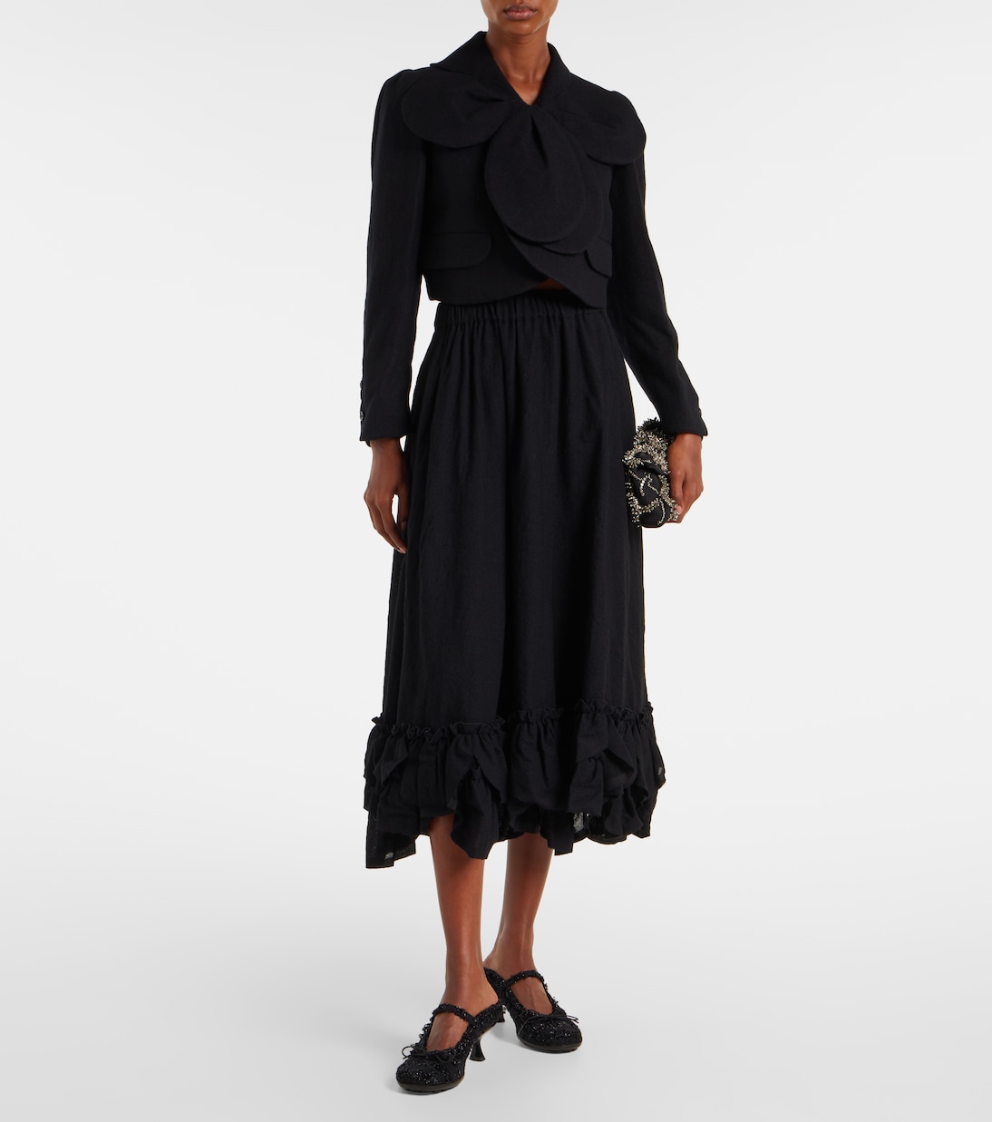Jupe midi en laine mélangée  | Noir Kei Ninomiya