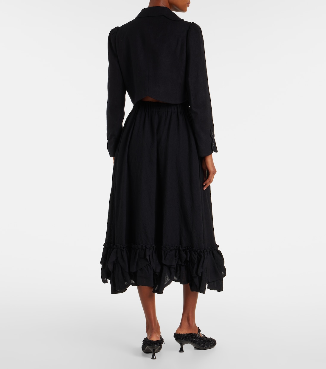 Jupe midi en laine mélangée  | Noir Kei Ninomiya