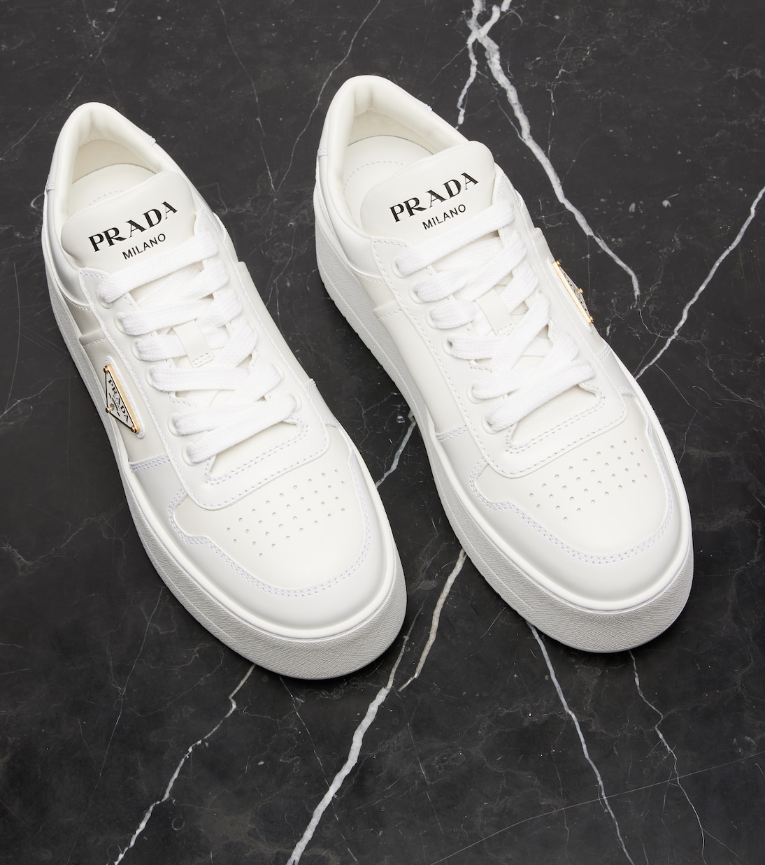 Downtown Bold leather platform sneakers | Prada