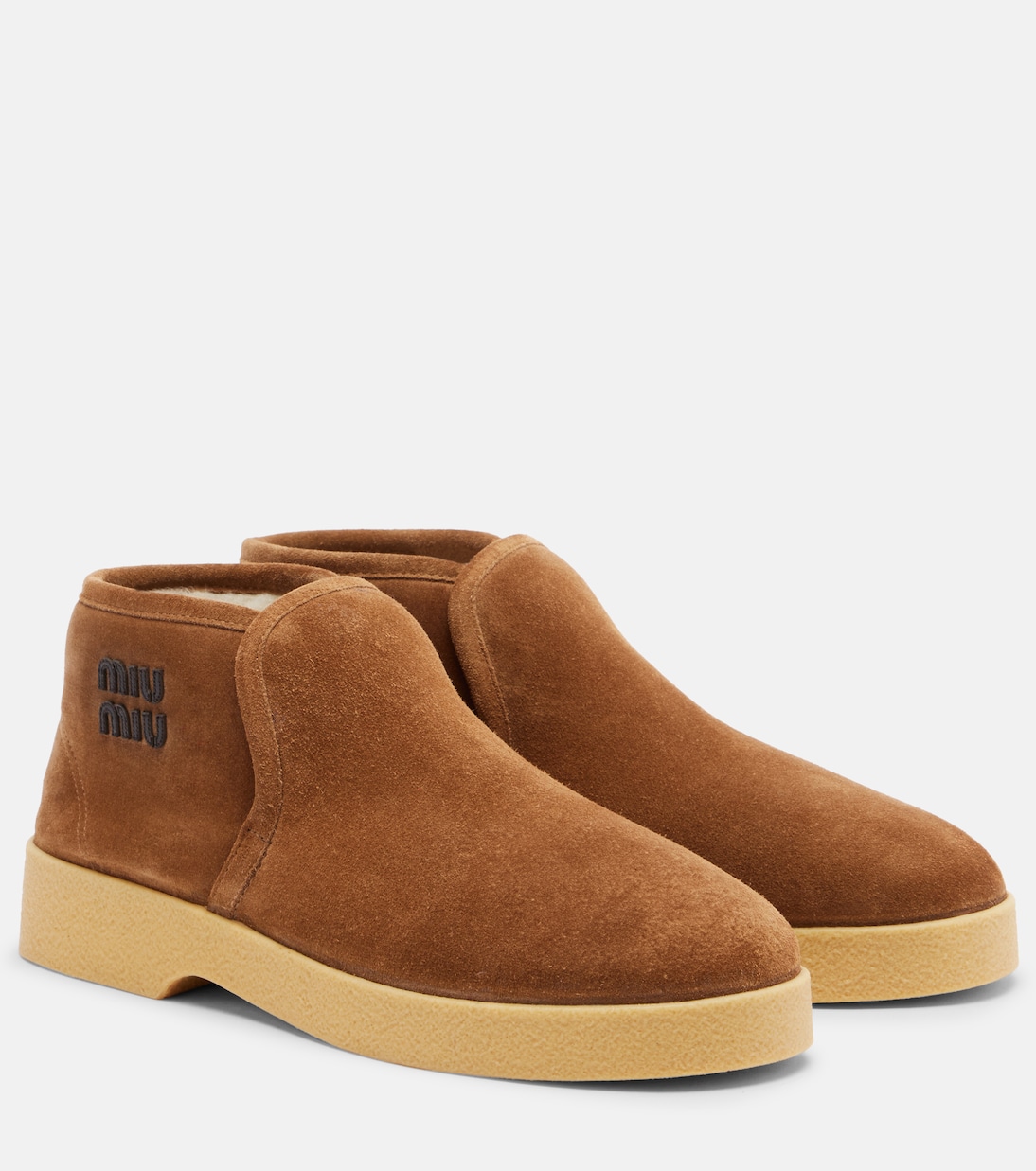 Ankle Boots aus Veloursleder mit Shearling | Miu Miu