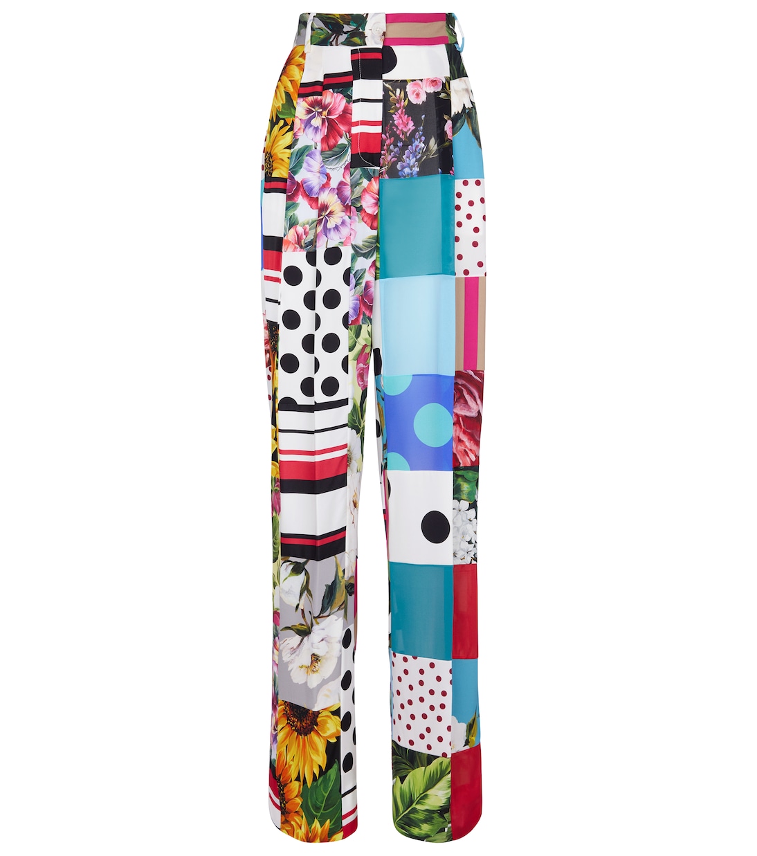 Pantalon imprimé à taille haute en crêpe de soie | Dolce&Gabbana