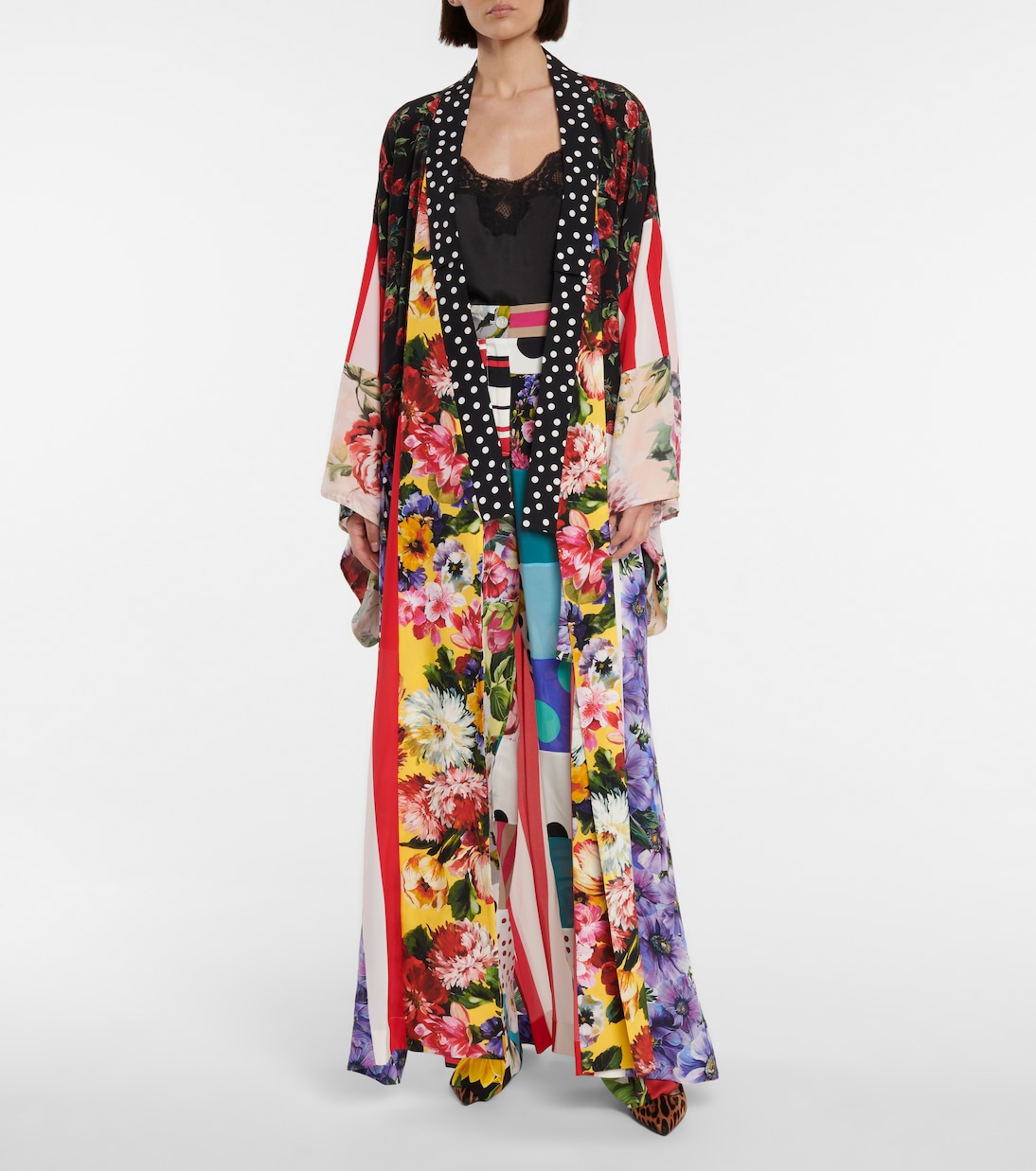 Pantalon imprimé à taille haute en crêpe de soie | Dolce&Gabbana