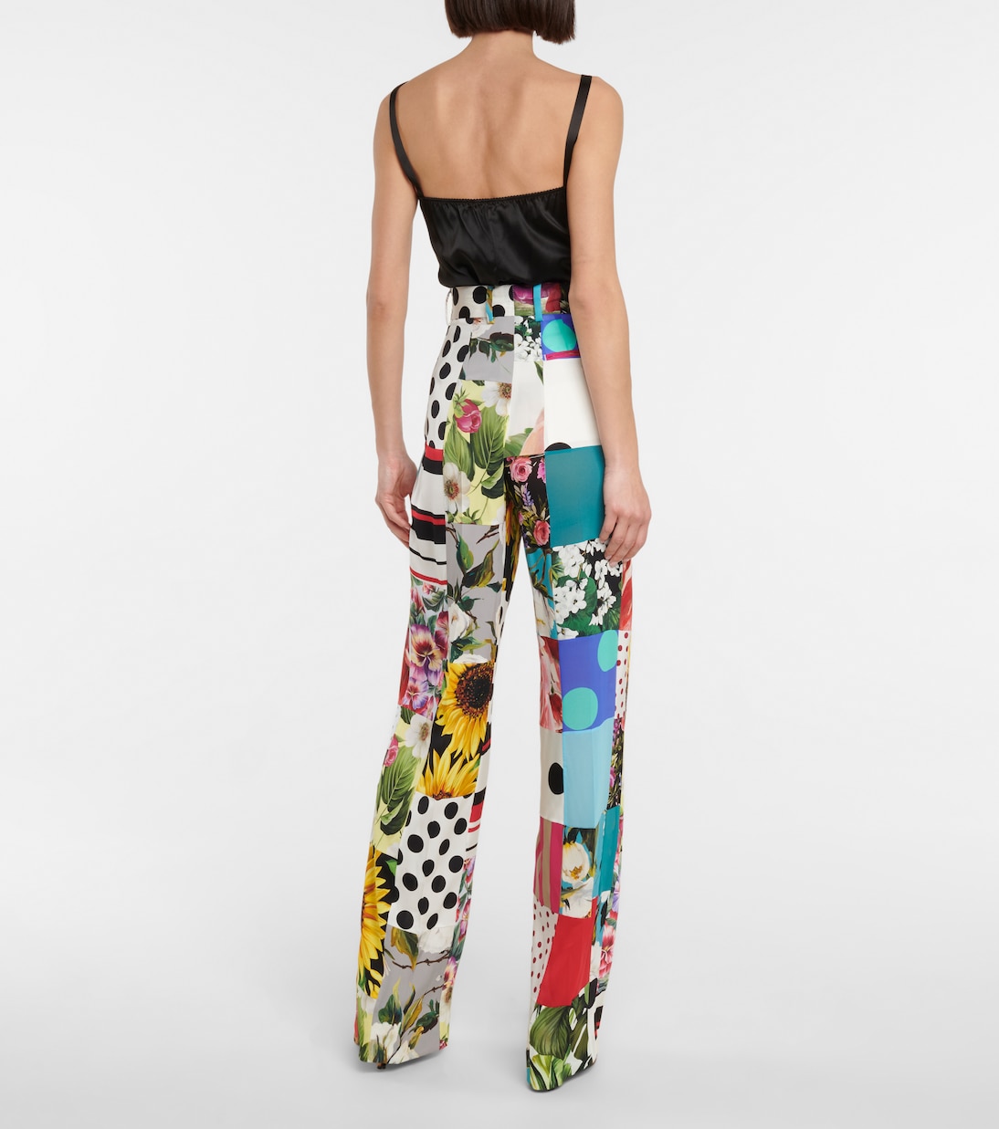 Pantalon imprimé à taille haute en crêpe de soie | Dolce&Gabbana