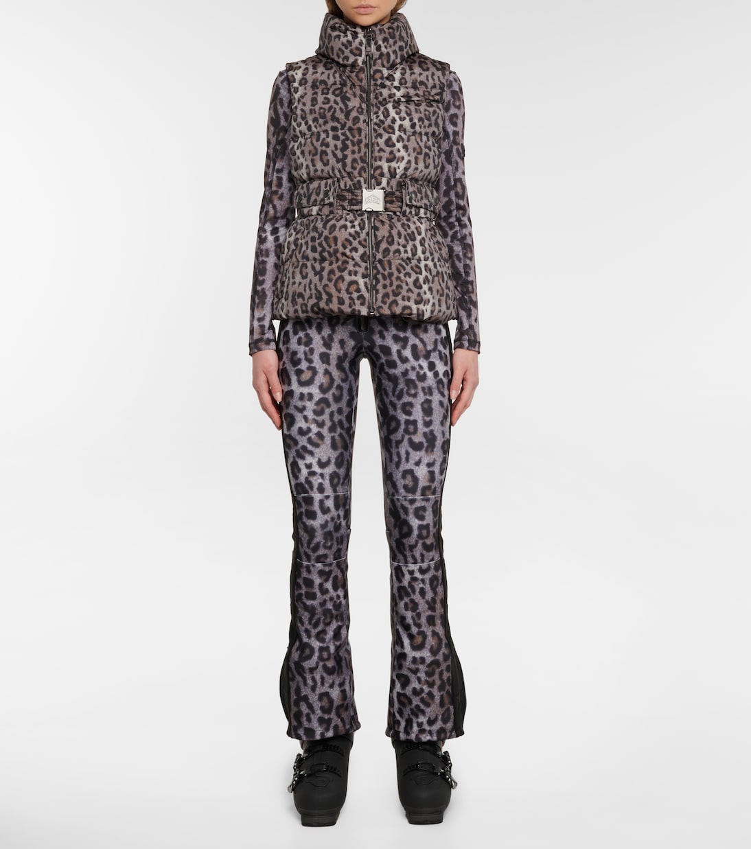 Leopard-print belted ski vest | Jet Set