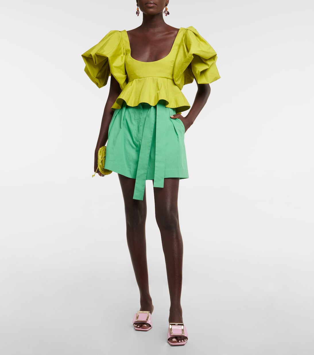 Shorts in popeline di cotone a vita alta | Oscar de la Renta