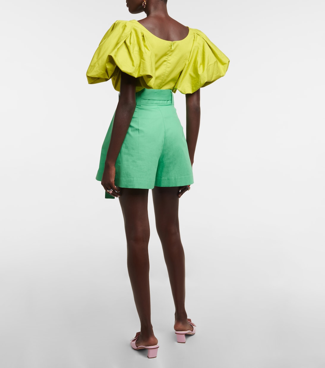 Shorts in popeline di cotone a vita alta | Oscar de la Renta