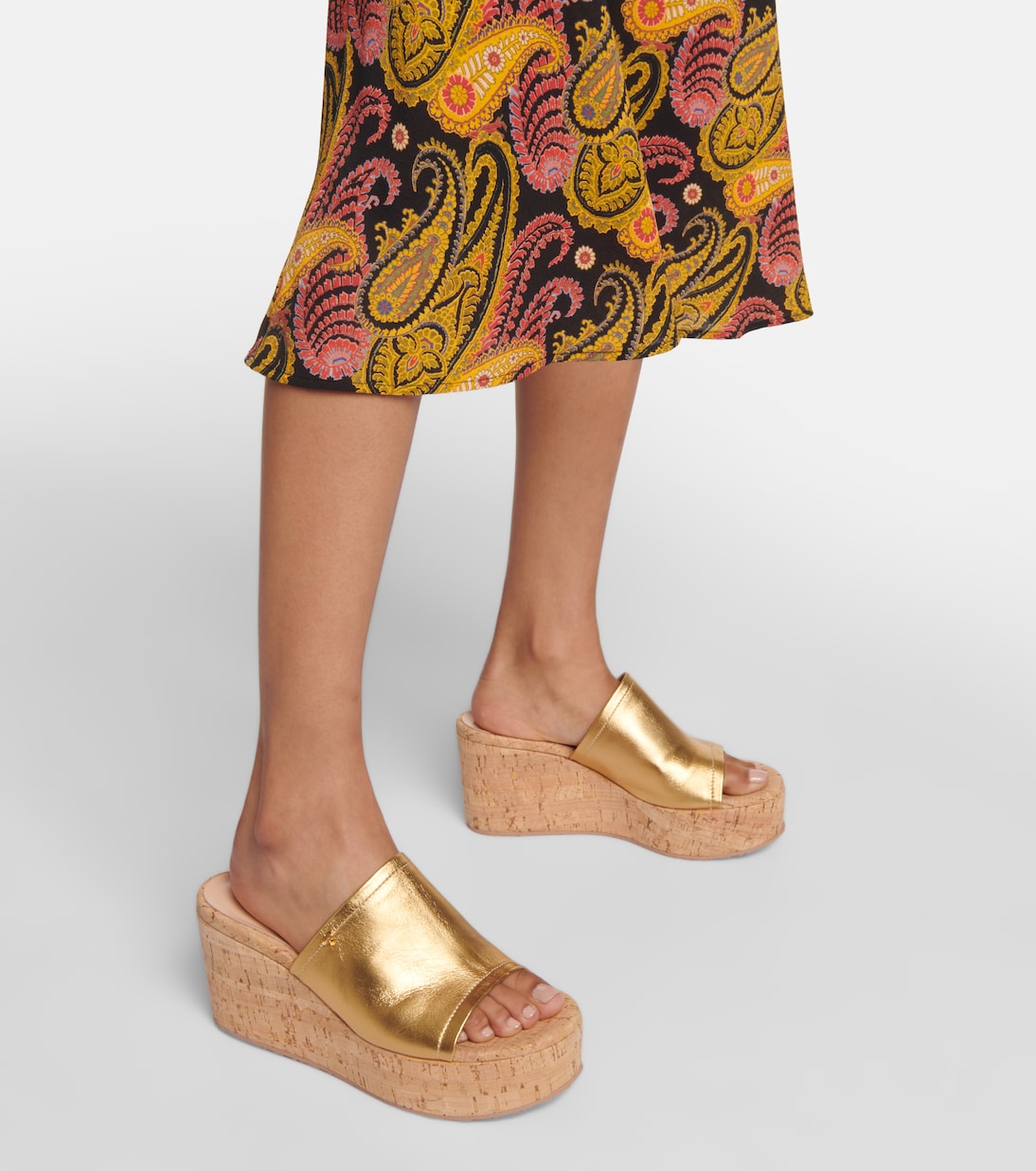 Wedge-Pantoletten aus Metallic-Leder | Gianvito Rossi