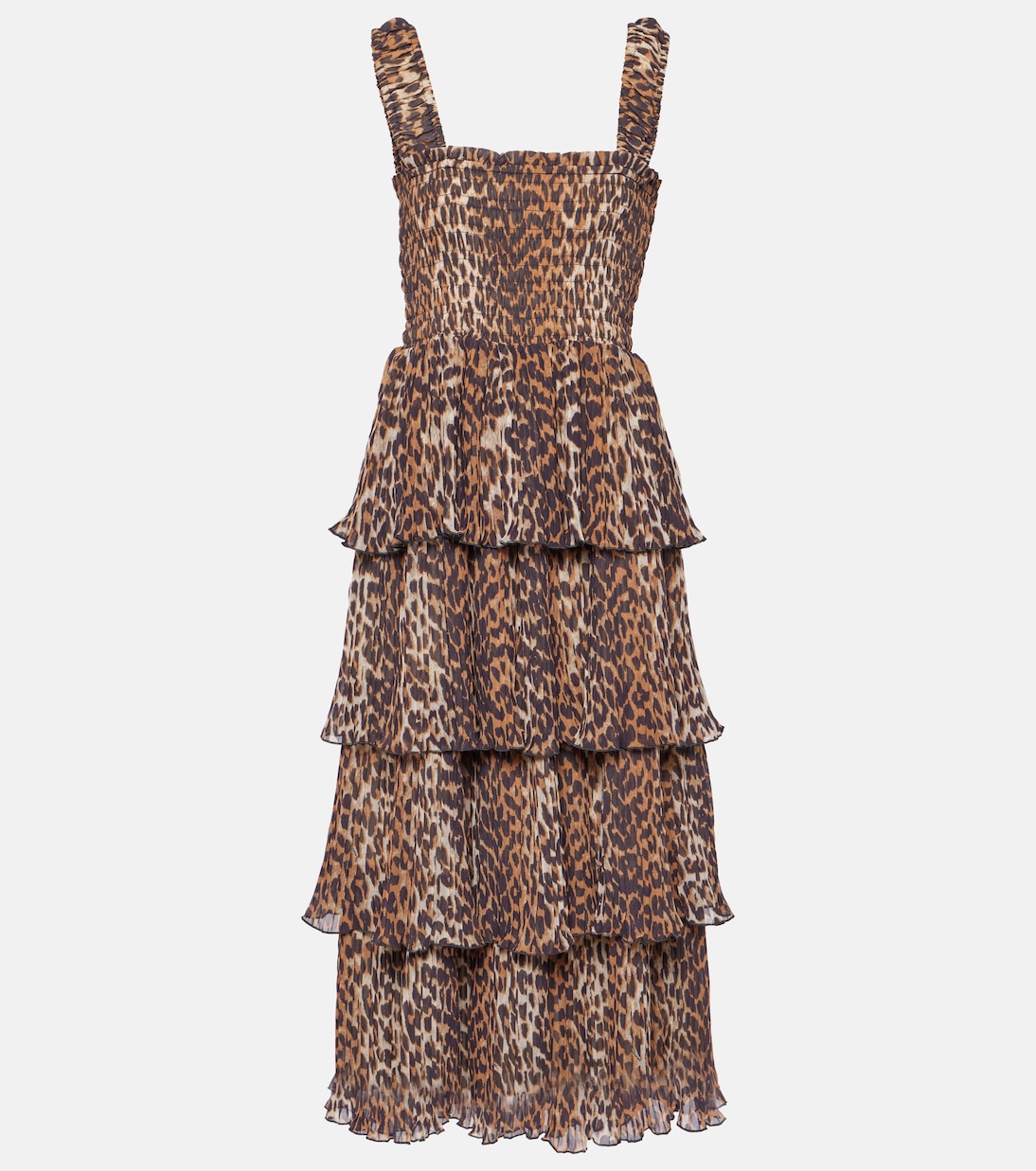 Leopard-print georgette midi dress | Ganni
