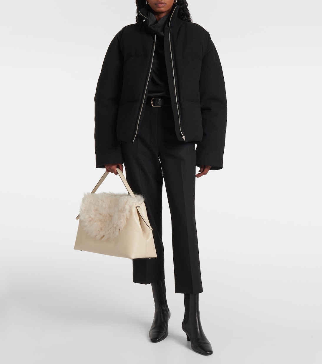 Borsa a spalla T-Lock Large con shearling | Toteme