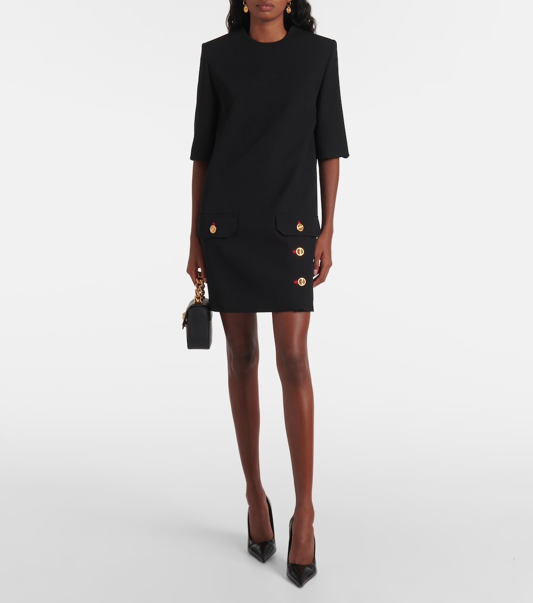 Vestido corto de gabardina de lana | Versace