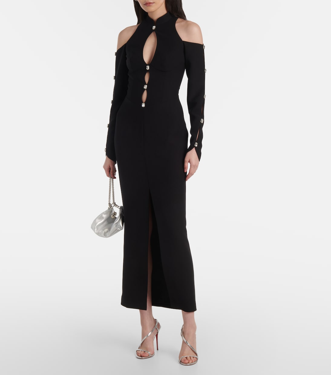 Robe midi en crêpe à cristaux | Rasario