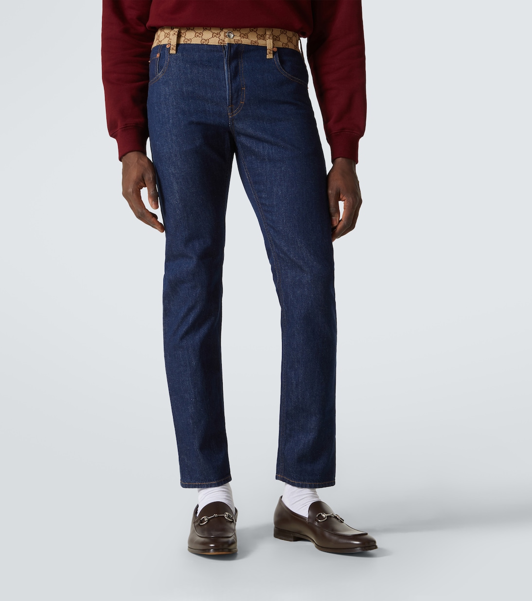 Jeans tapered in canvas GG a vita media | Gucci