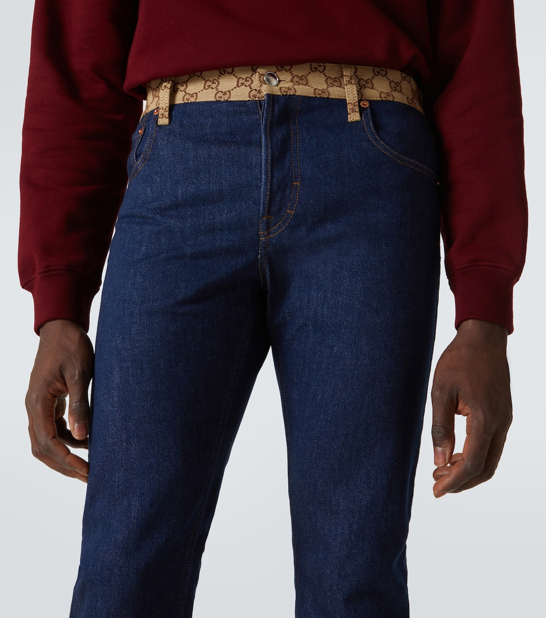 Jeans tapered in canvas GG a vita media | Gucci