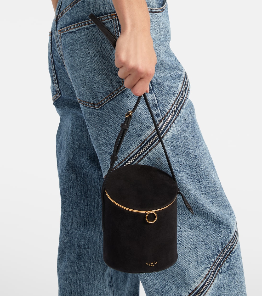 La Canette Small suede bucket bag | Alaïa