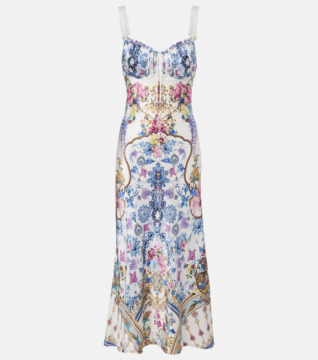 Embellished printed silk satin midi dress | Camilla