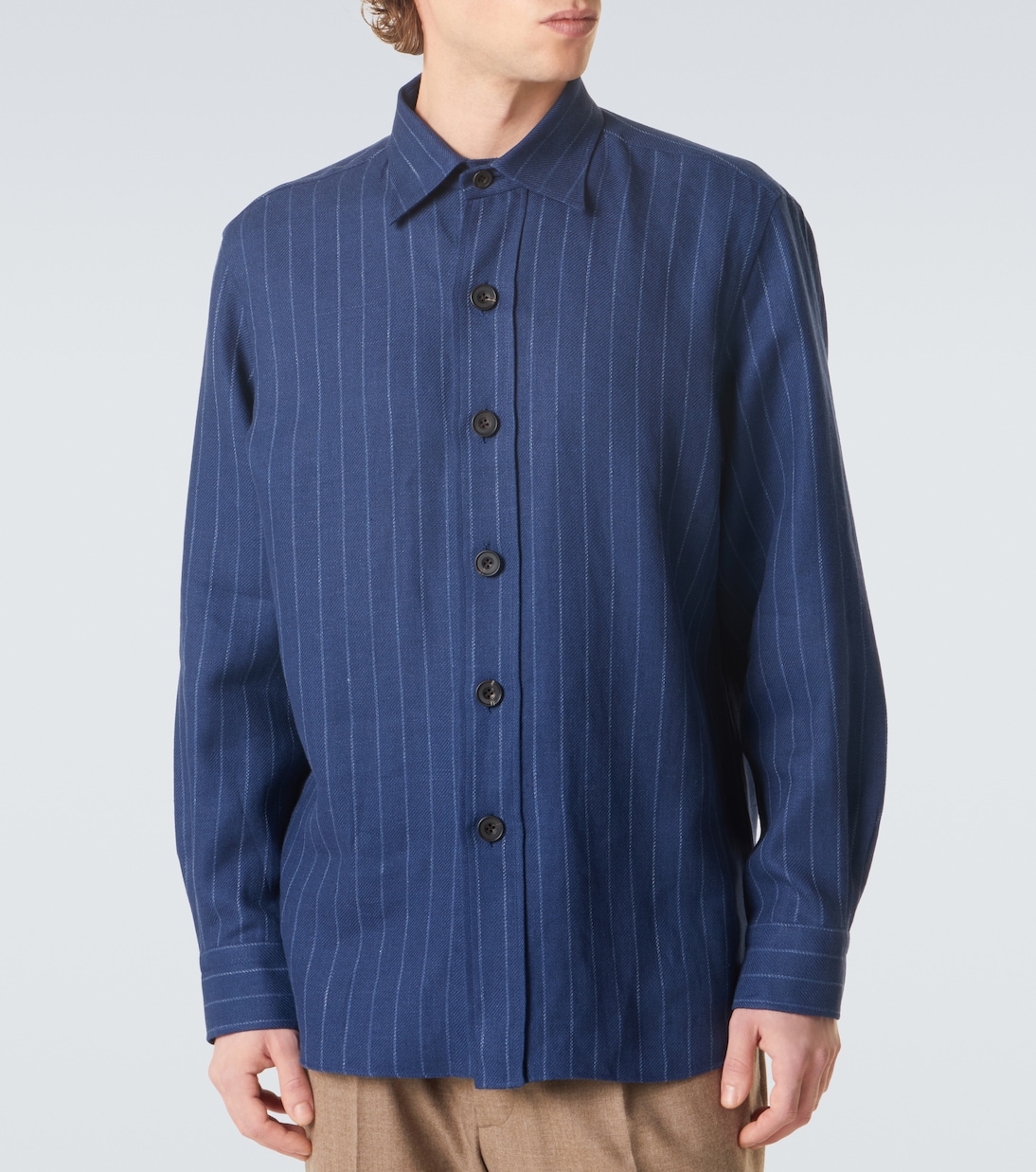 Striped linen and wool shirt | Rubinacci