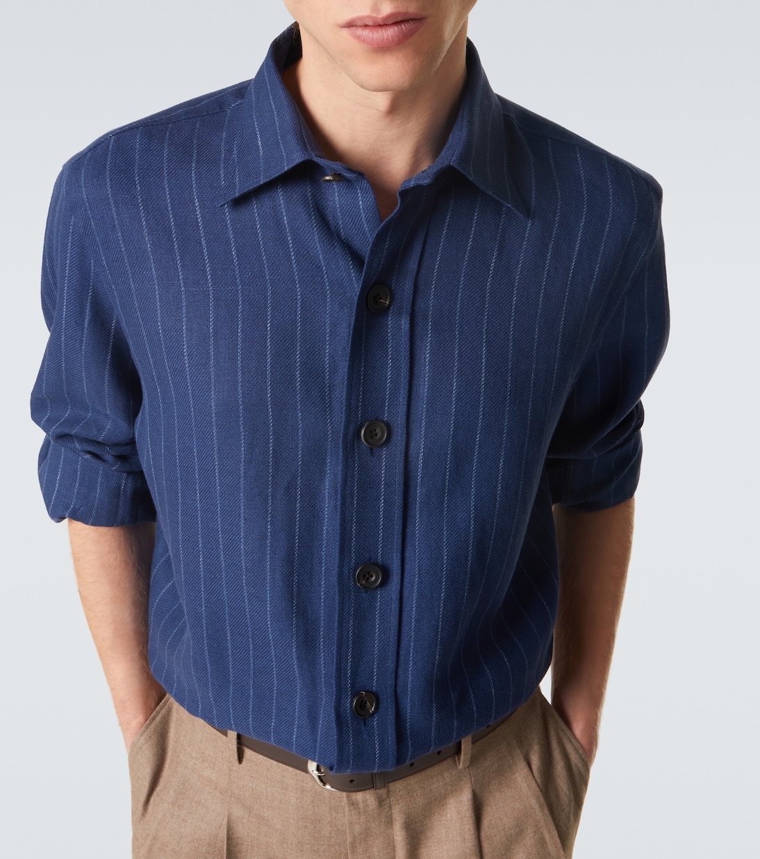Striped linen and wool shirt | Rubinacci