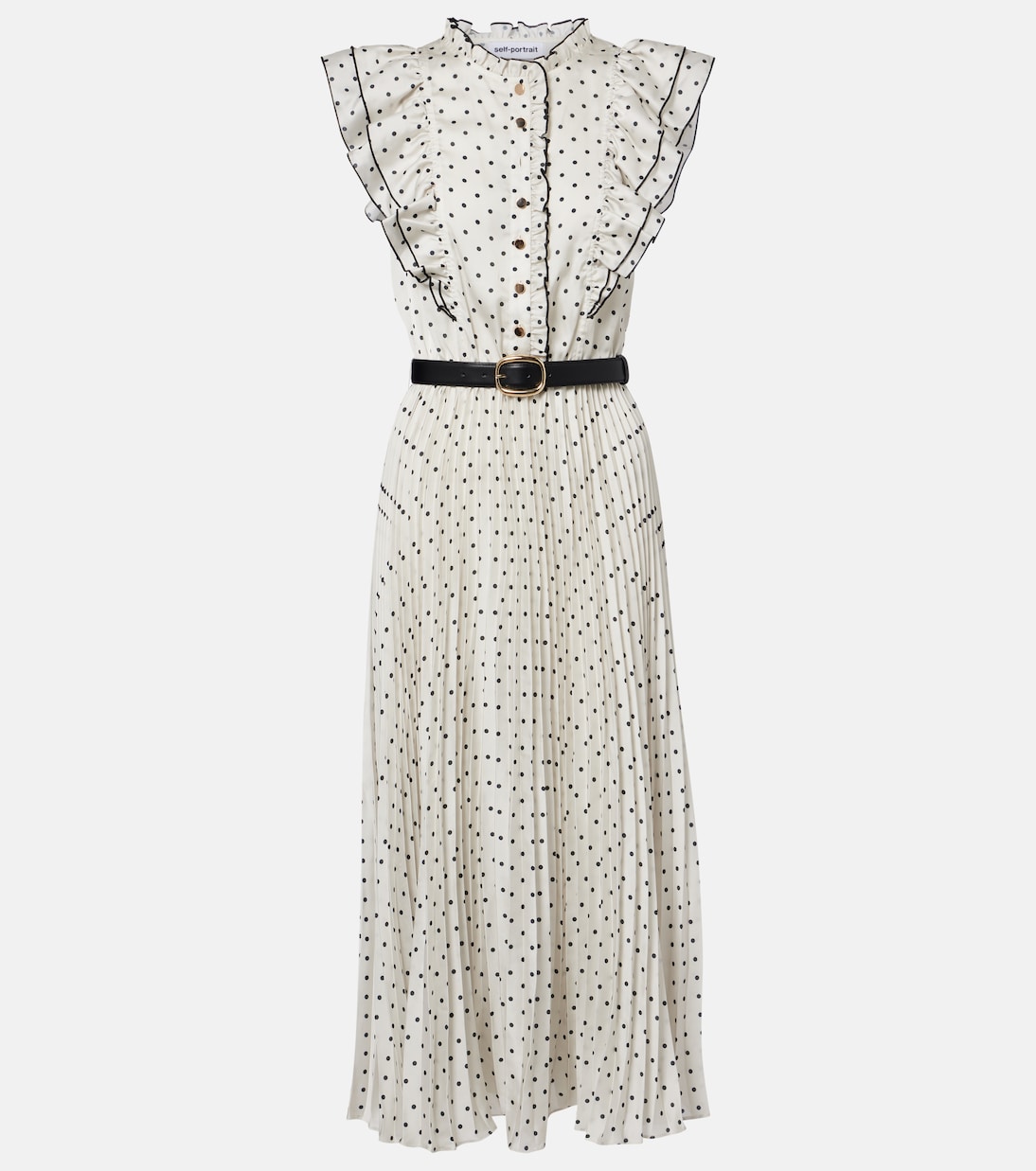 Belted polka-dot pleated midi dress | Self-Portrait
