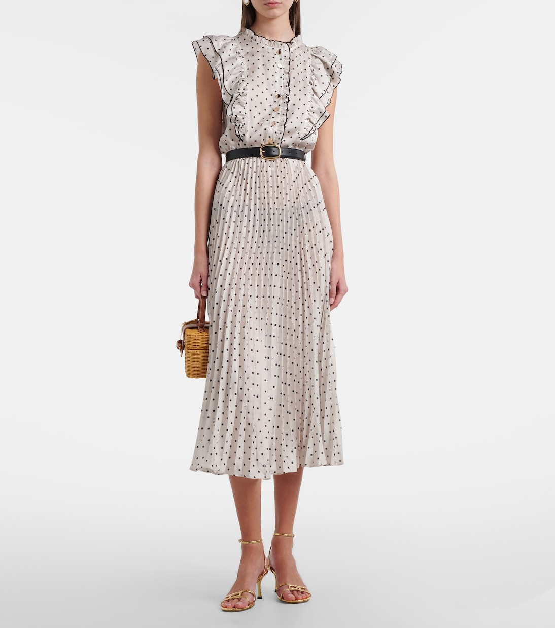 Belted polka-dot pleated midi dress | Self-Portrait