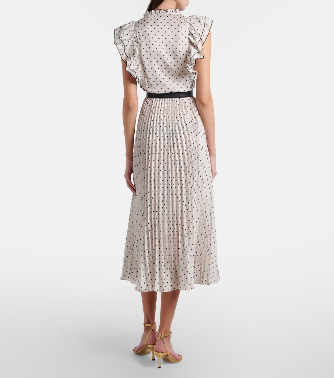 Belted polka-dot pleated midi dress | Self-Portrait