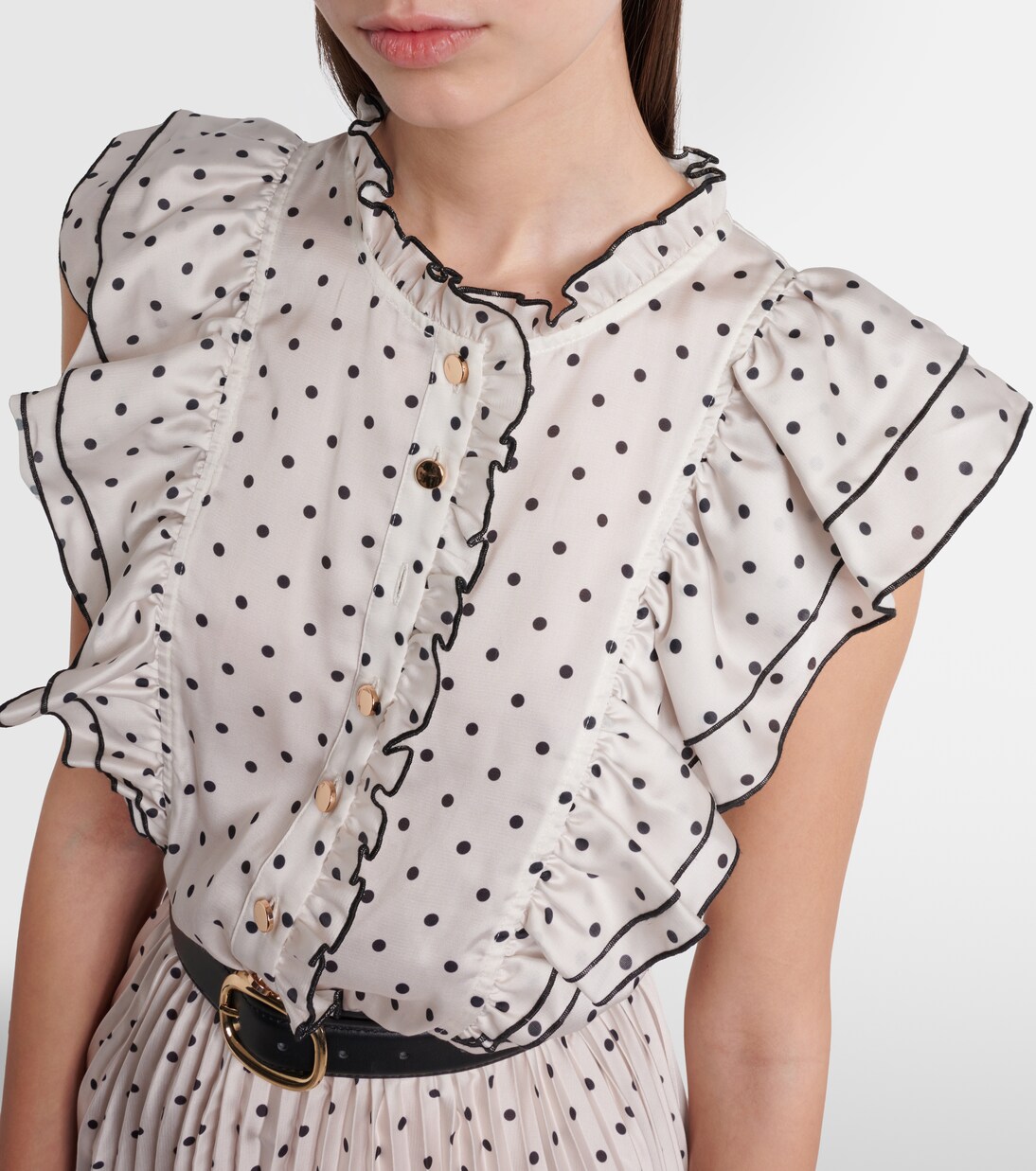 Belted polka-dot pleated midi dress | Self-Portrait