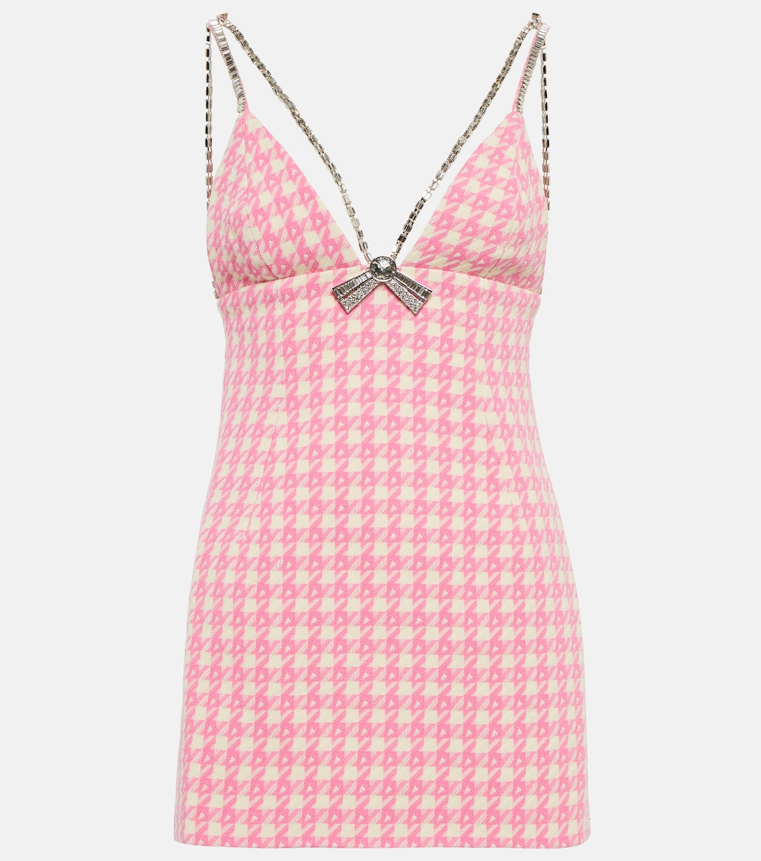 Checked crystal-trimmed wool-blend minidress | Area