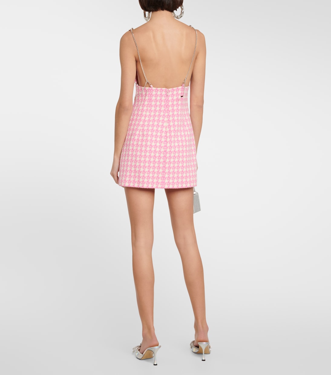 Checked crystal-trimmed wool-blend minidress | Area