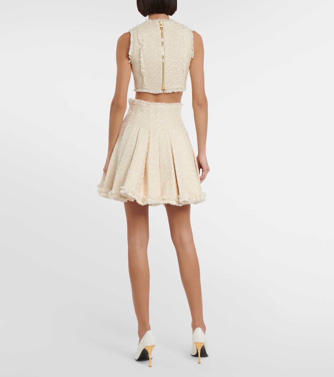 Gonna a pieghe in tweed di misto cotone | Balmain