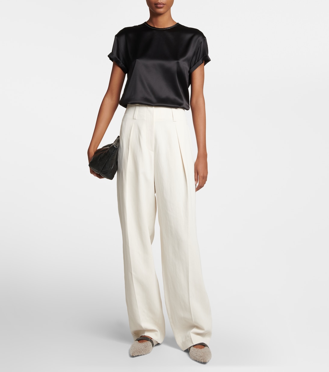 T-shirt in raso di misto seta | Brunello Cucinelli