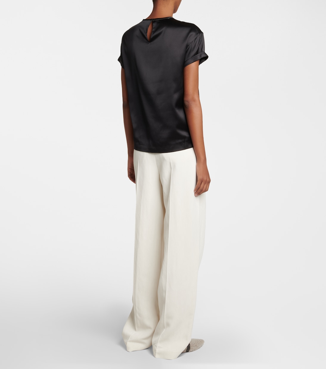 T-shirt in raso di misto seta | Brunello Cucinelli