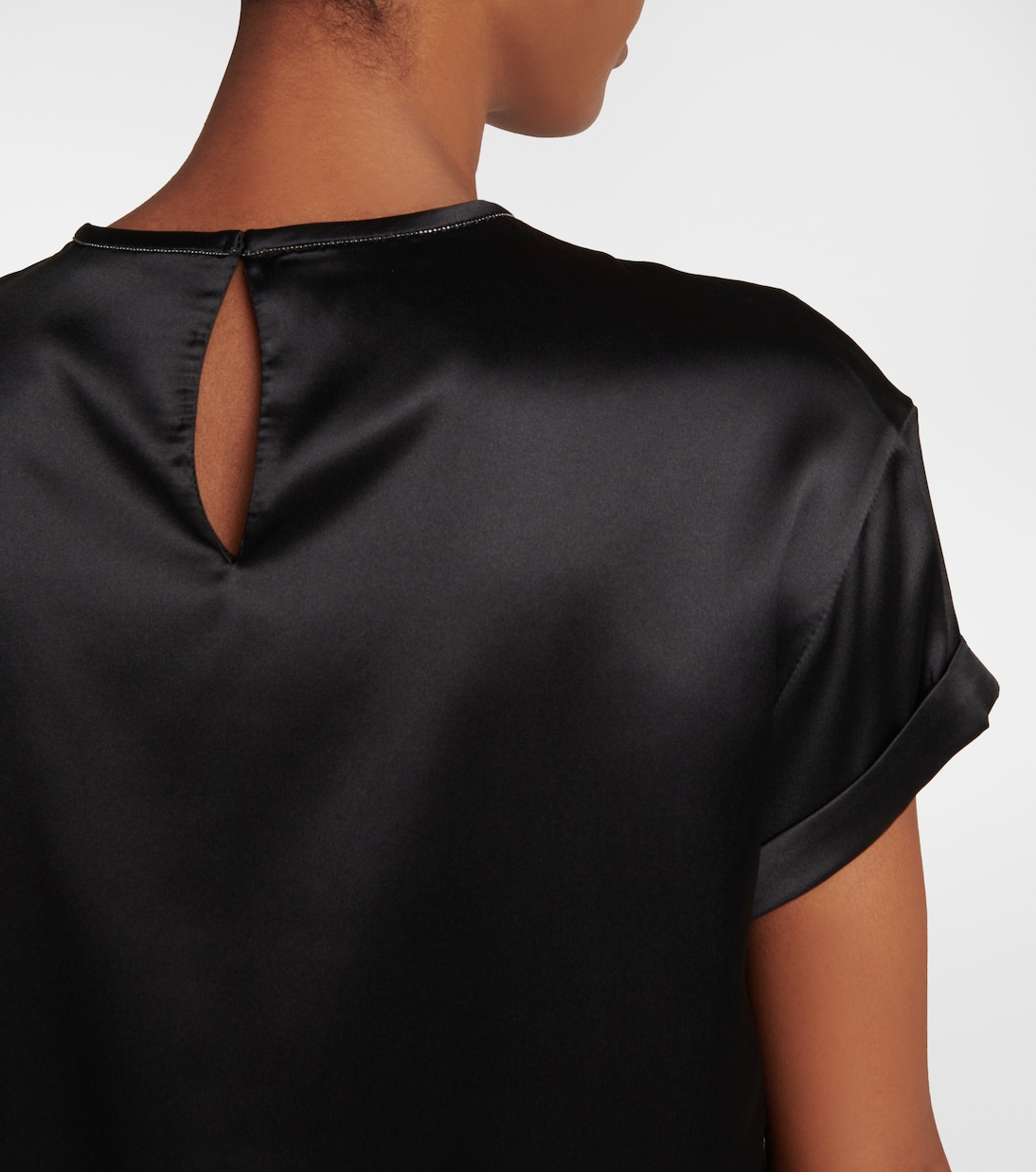T-shirt in raso di misto seta | Brunello Cucinelli
