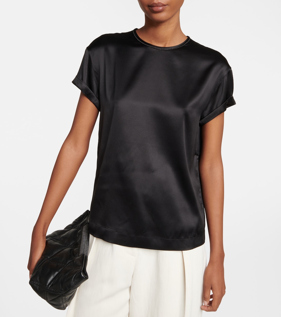 T-shirt in raso di misto seta | Brunello Cucinelli