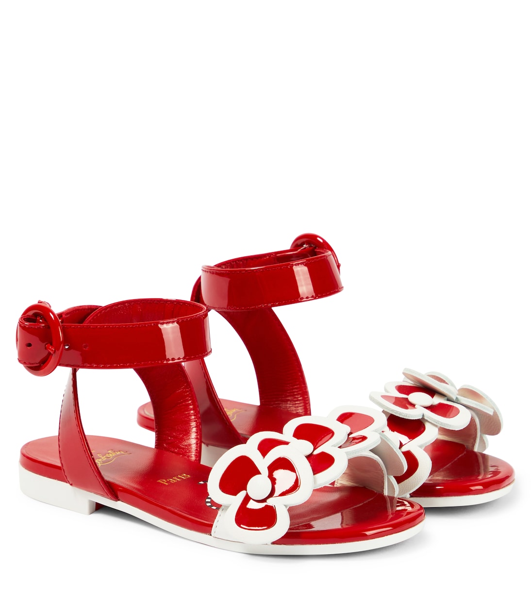 Sandali Pensatoi in vernice con applicazione floreale | Christian Louboutin Kids
