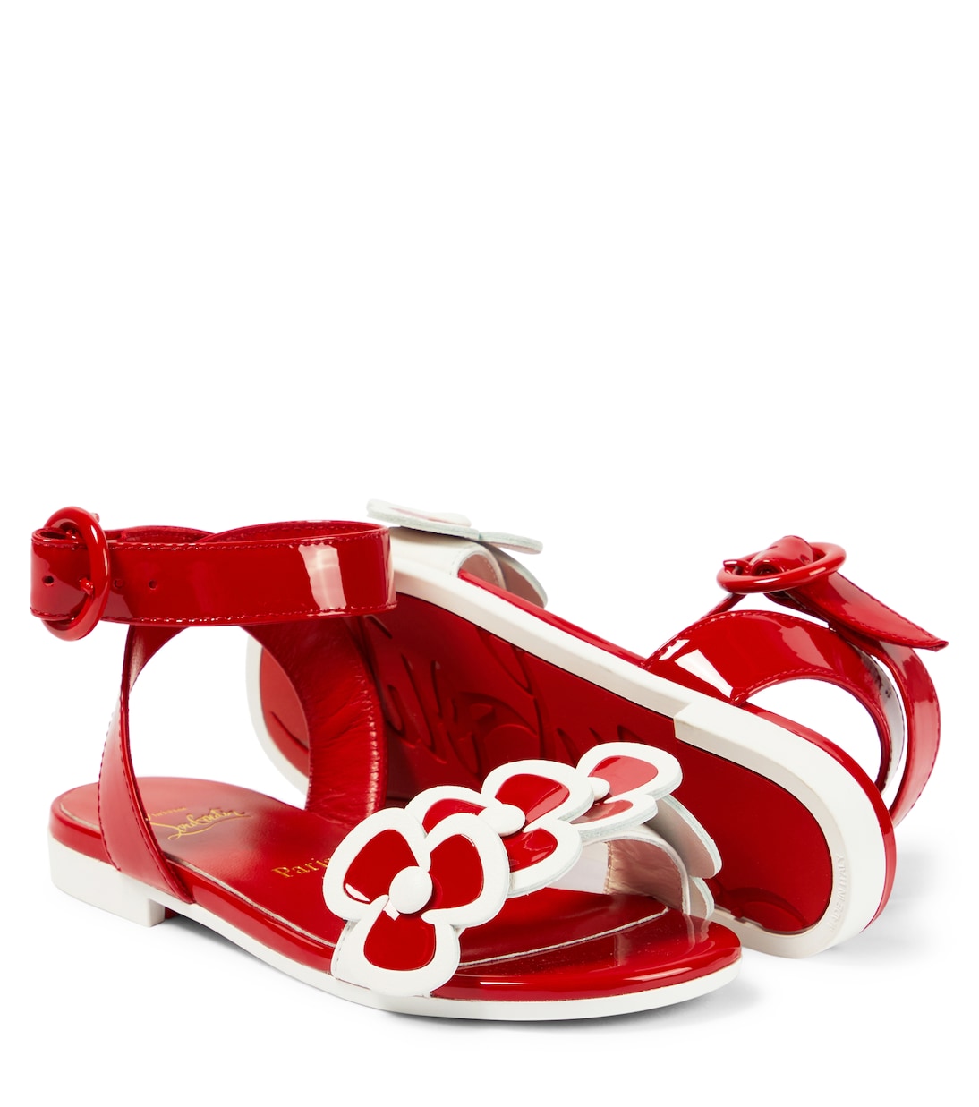Sandali Pensatoi in vernice con applicazione floreale | Christian Louboutin Kids