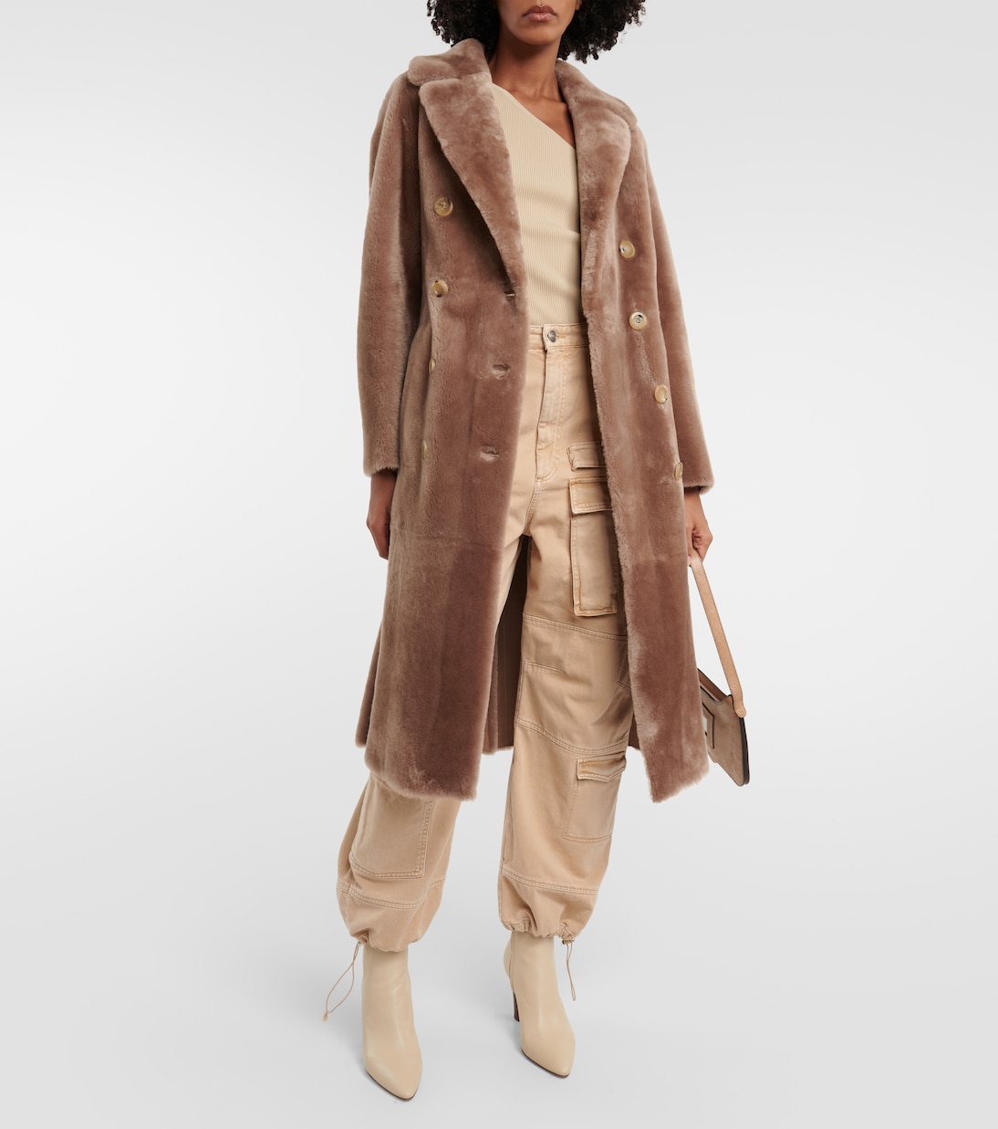 Cappotto doppiopetto in shearling | Blancha
