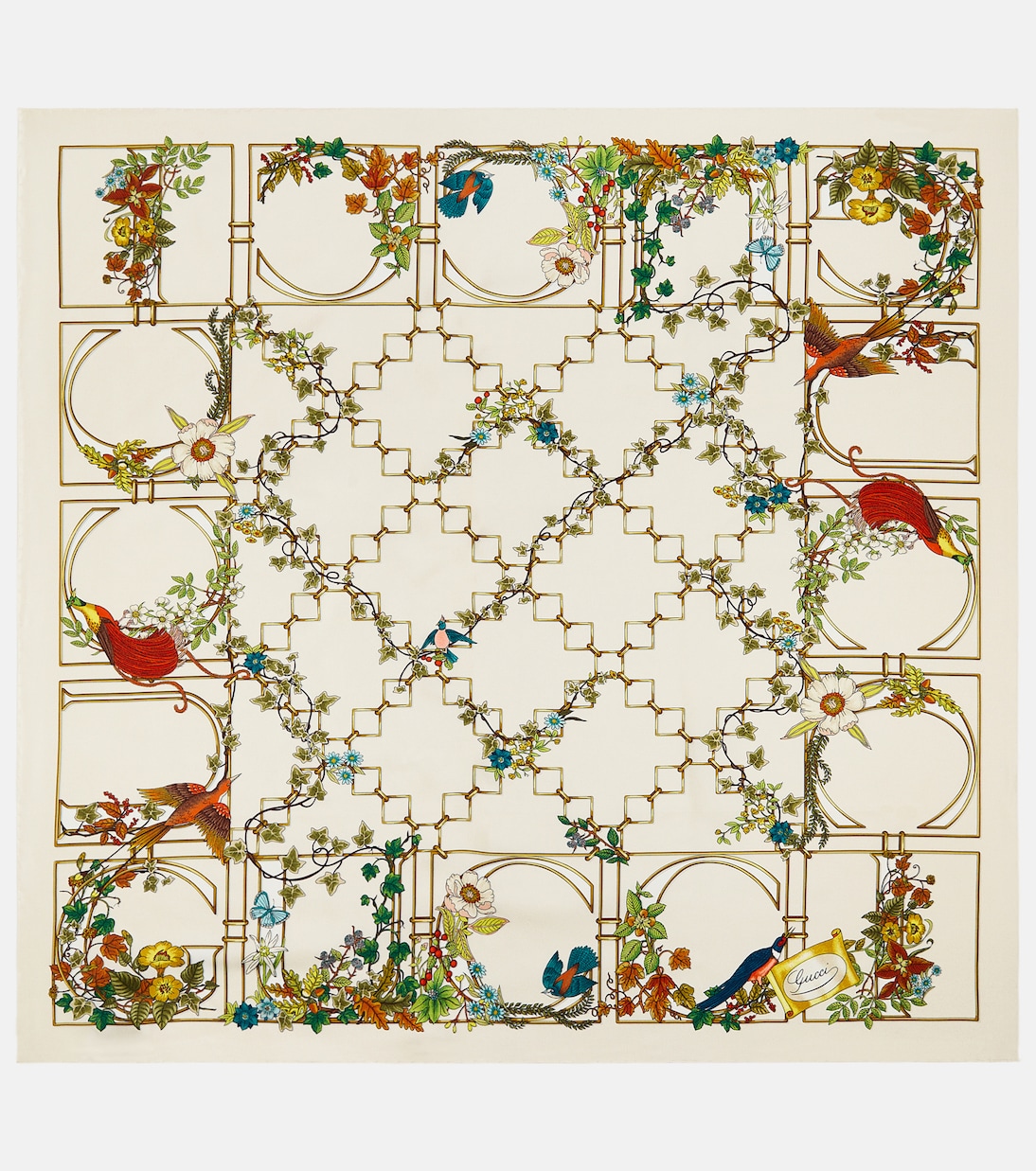 Foulard in twill di seta con stampa | Gucci