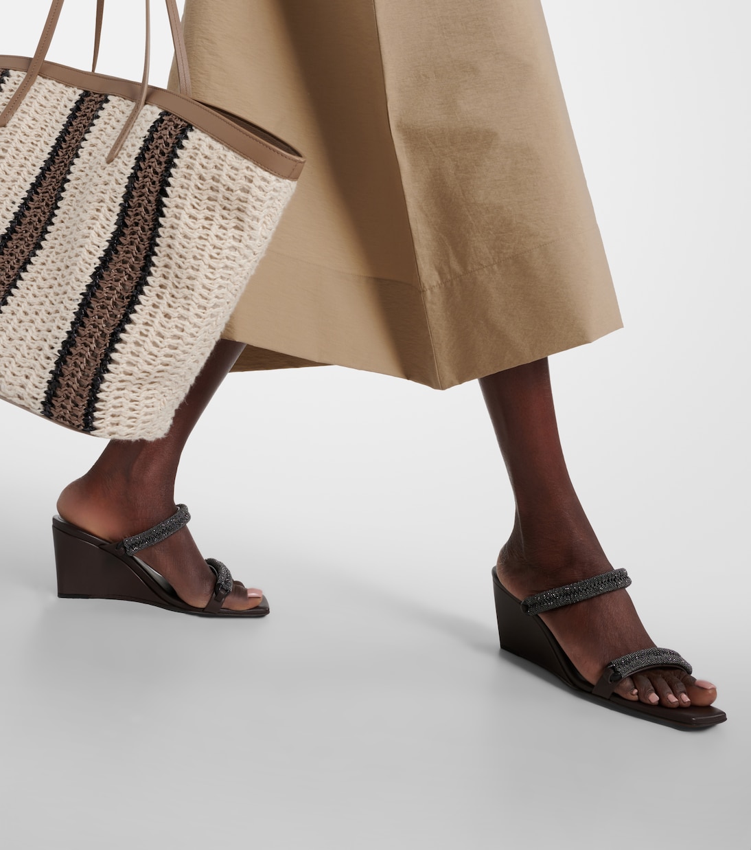 Mules compensées en cuir | Brunello Cucinelli