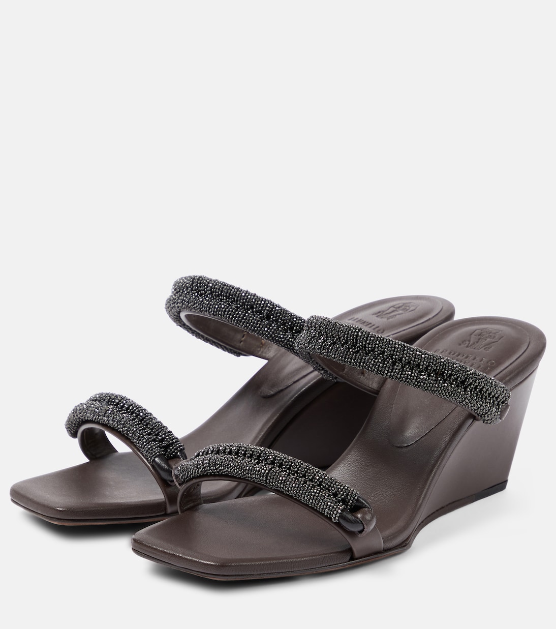 Mules compensées en cuir | Brunello Cucinelli