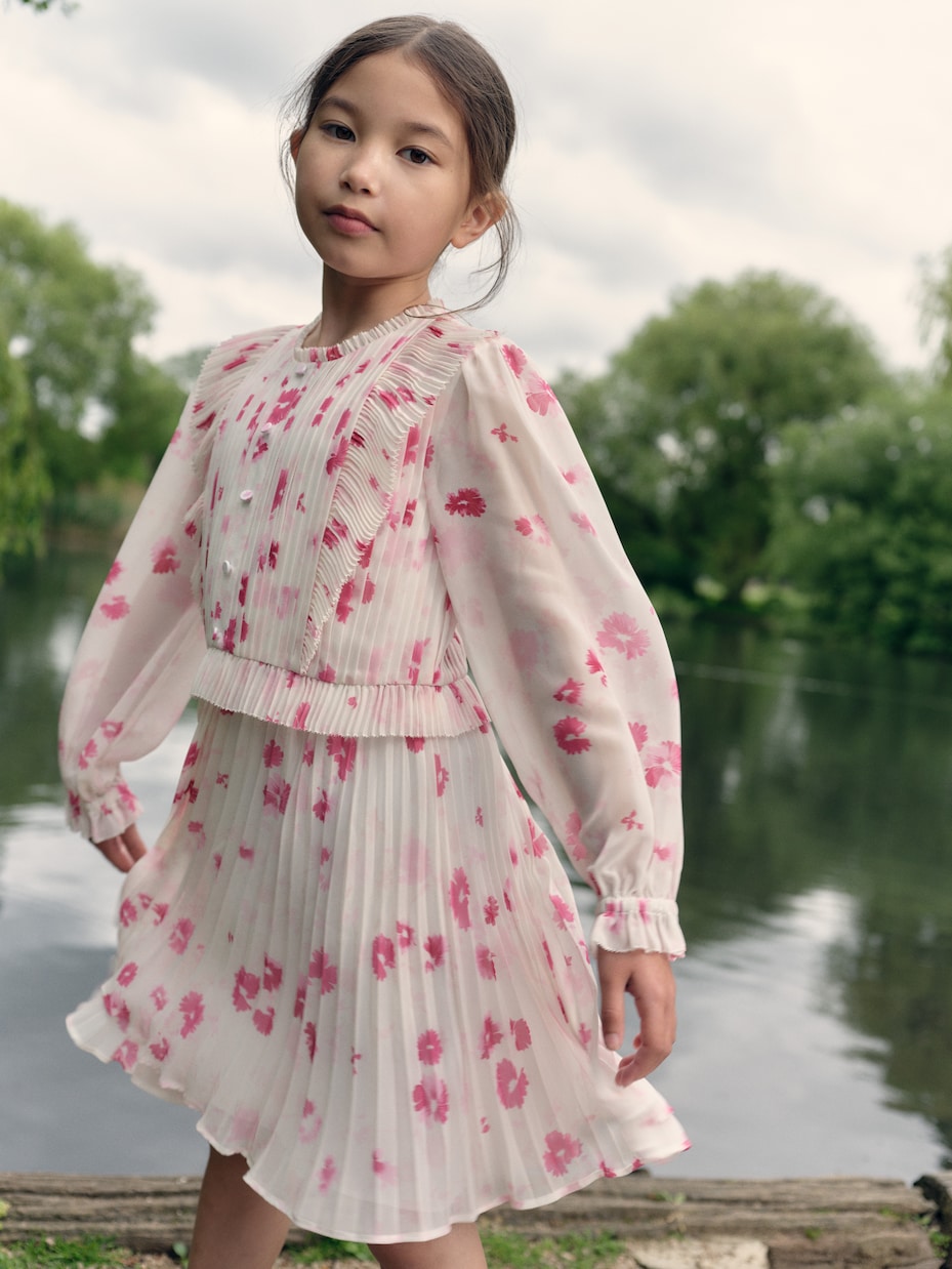Abito in chiffon a pieghe con stampa | Self-Portrait Kids