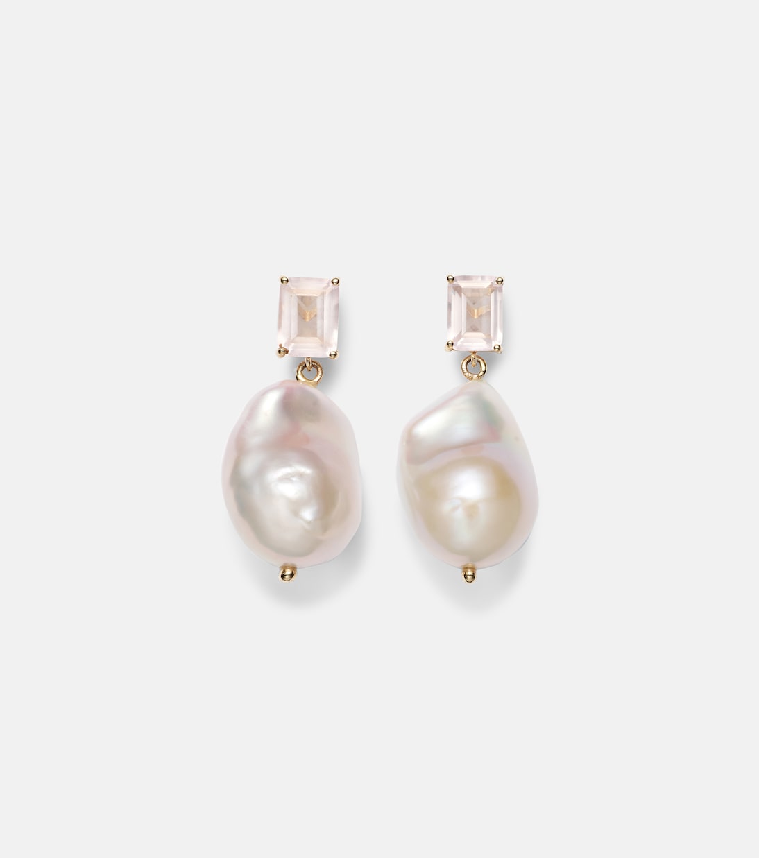 Boucles d'oreilles en or 14 ct, quartz rose et perles baroques | Mateo