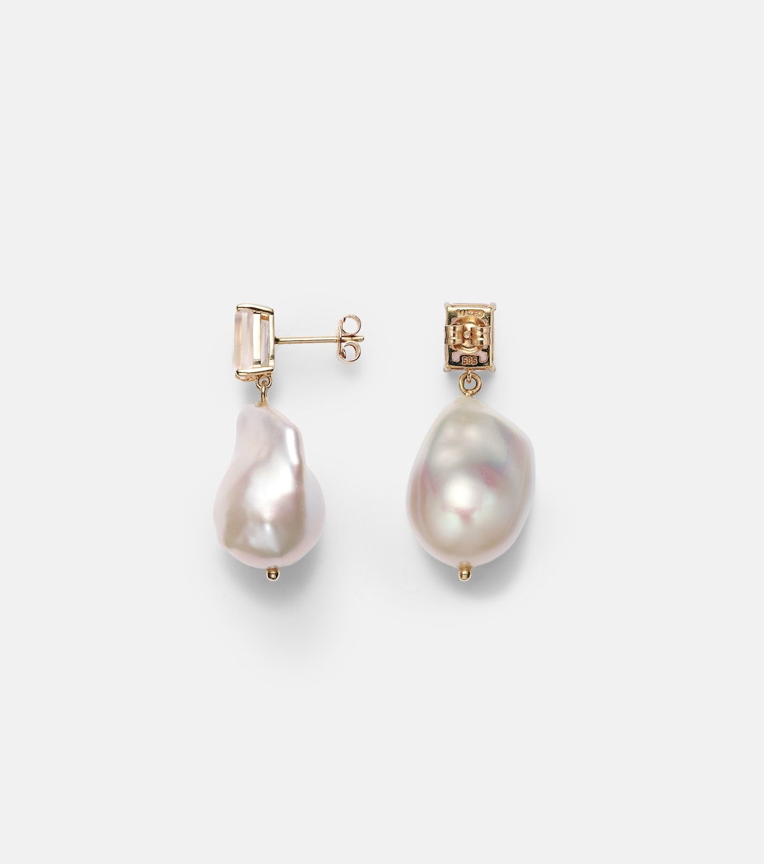 Boucles d'oreilles en or 14 ct, quartz rose et perles baroques | Mateo