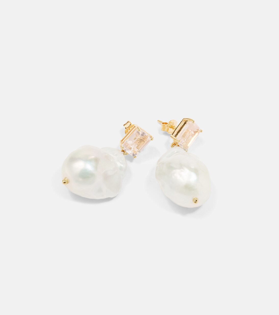 Boucles d'oreilles en or 14 ct, quartz rose et perles baroques | Mateo