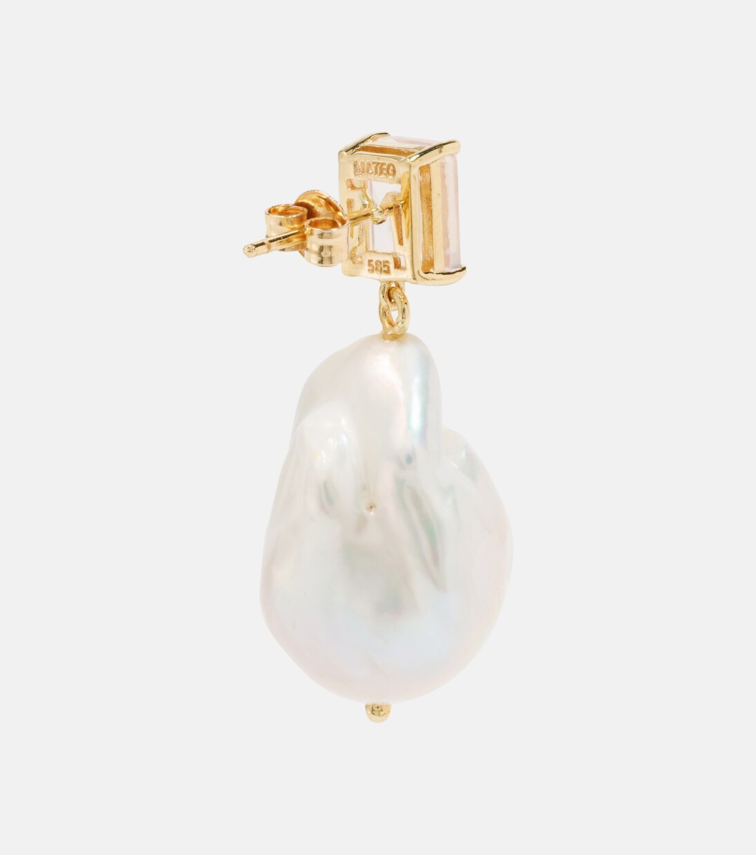 Boucles d'oreilles en or 14 ct, quartz rose et perles baroques | Mateo