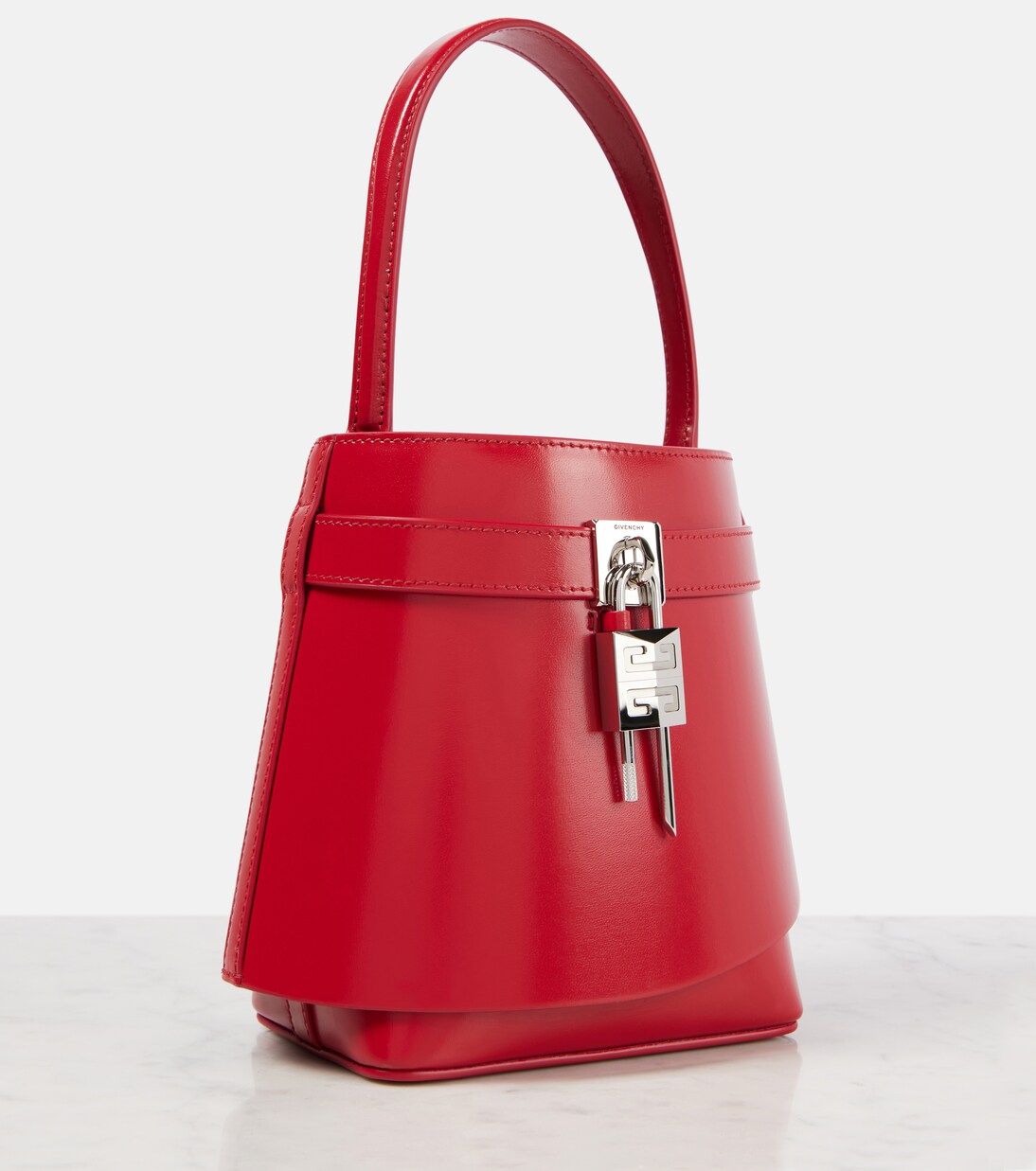 Shark Lock leather bucket bag in red Givenchy Mytheresa