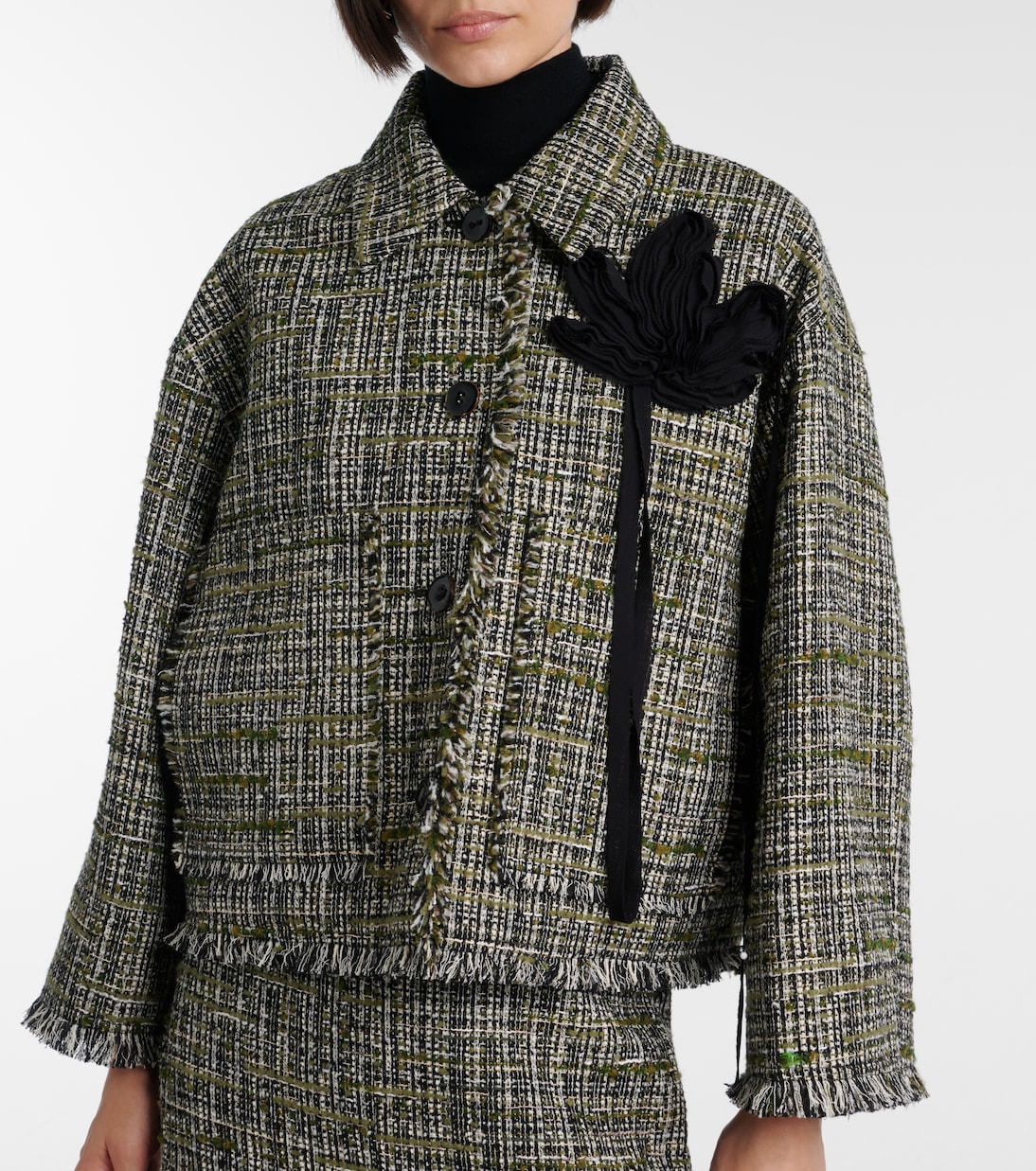 Floral-appliqué tweed jacket | Erdem