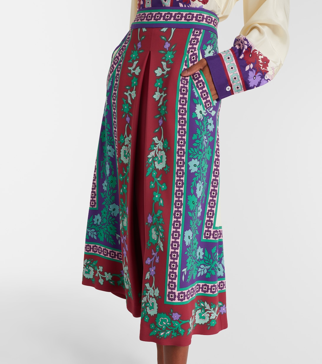 Santa Monica印花缎布中长半身裙 | La DoubleJ